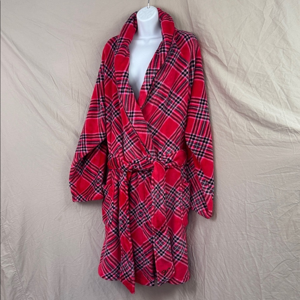 Victoria’s Secret lipstick plaid short cozy bathrobe size XL